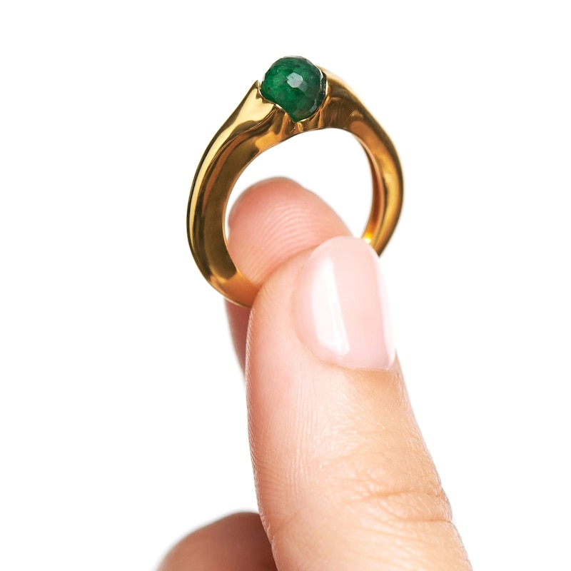 Main Image 3 of PDPAOLA™ at Zales SILHOUETTES 6.0mm Green Aventurine Ring in Sterling Silver with 18K Gold Plate