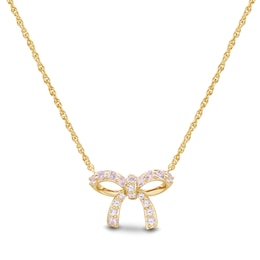 Pink Lab-Created Sapphire Bow Necklace in Sterling Silver with 14K Gold Plate