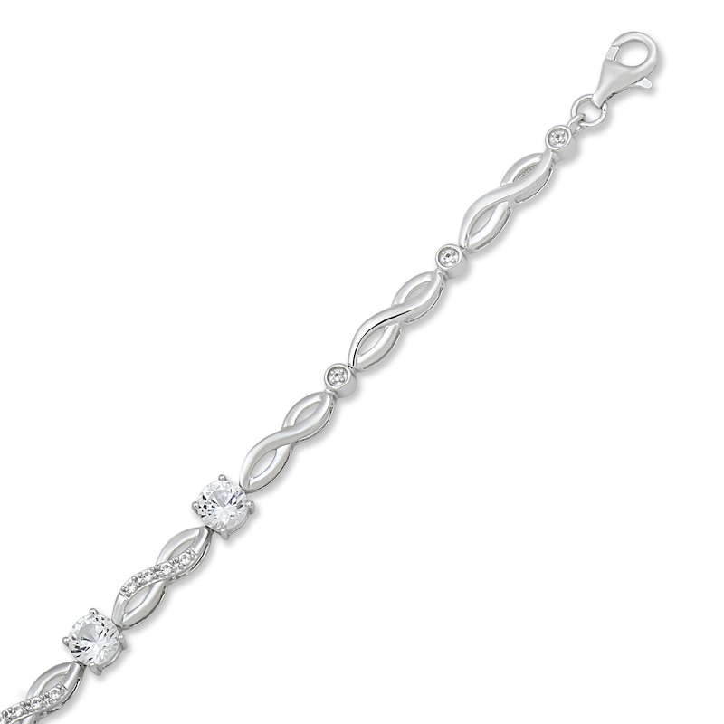 Main Image 2 of 5.0mm White Lab-Created Sapphire Infinity Link Bracelet in Sterling Silver - 7.5"