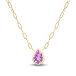 Pear-Shaped Pink Lab-Created Sapphire Bezel-Set Solitaire Necklace in Sterling Silver with 14K Gold Plate