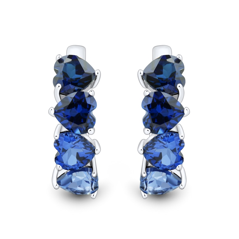 Main Image 4 of Heart-Shaped Blue and White Lab-Created Sapphire Stud and Hoop Three Pair Earrings Set in Sterling Silver