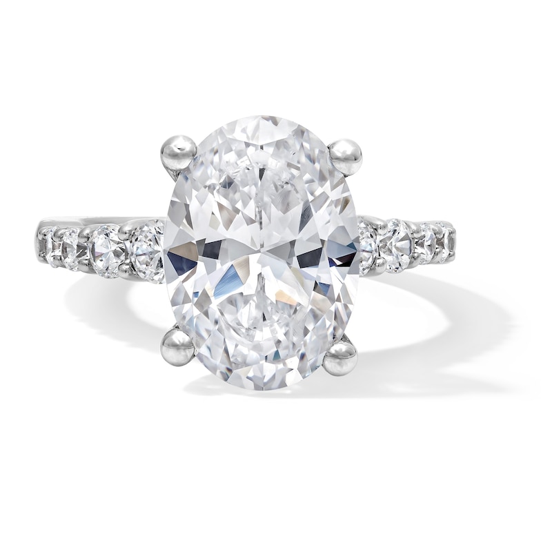 Main Image 1 of 5-3/4 CT. T.W. Oval Certified Lab-Grown Diamond Graduated Shank Engagement Ring in 14K White Gold (F/VS2)