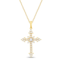 1/5 CT. T.W. Diamond Tri-Ends Cross Pendant in 10K Gold