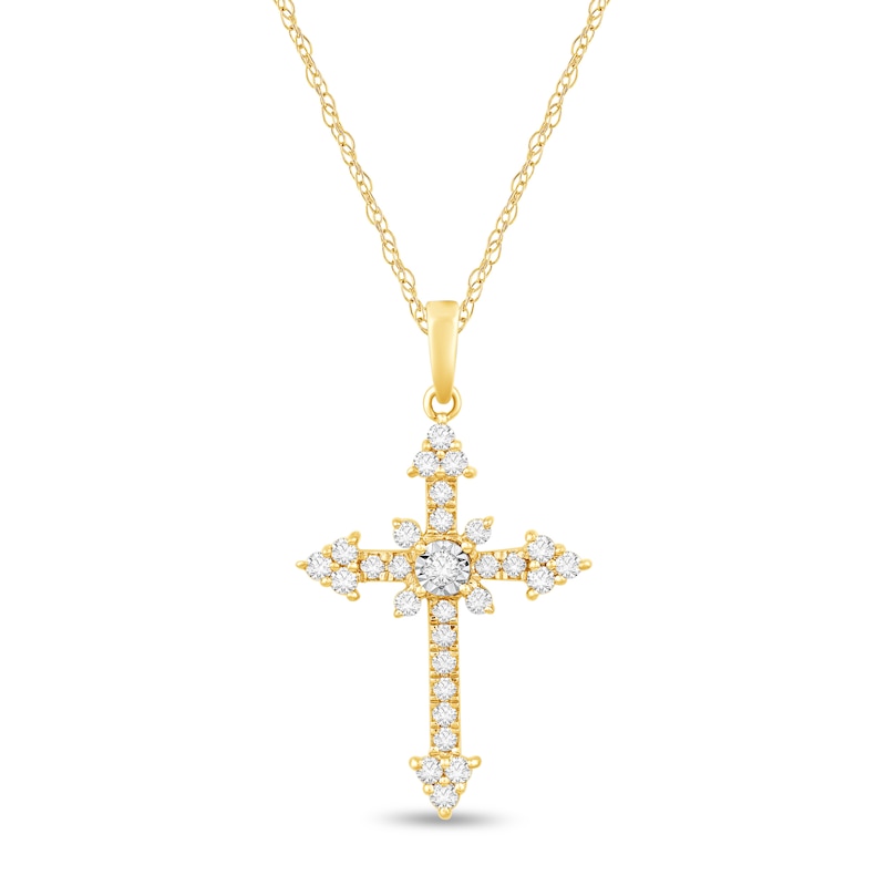 Main Image 1 of 1/5 CT. T.W. Diamond Tri-Ends Cross Pendant in 10K Gold