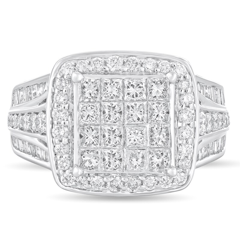 Main Image 3 of 1-7/8 CT. T.W. Princess-Cut Multi-Diamond Cushion Frame Triple Row Engagement Ring in 14K White Gold