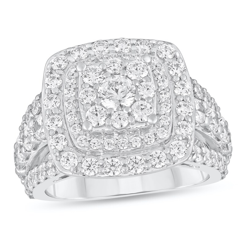 Main Image 1 of 2-7/8 CT. T.W. Diamond Triple Cushion Frame Triple Row Engagement Ring in 14K White Gold