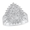 Thumbnail Image 1 of 2 CT. T.W. Pear-Shaped Multi-Diamond Double Starburst Frame Triple Row Engagement Ring in 14K White Gold