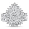 Thumbnail Image 3 of 2 CT. T.W. Pear-Shaped Multi-Diamond Double Starburst Frame Triple Row Engagement Ring in 14K White Gold