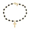 Thumbnail Image 1 of 4.0mm Onyx Bead and Cross Charm Bracelet in Sterling Silver with 14K Gold Plate - 7.25"