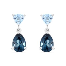 Pear-Shaped London Blue Topaz and Trillion-Cut Sky Blue Topaz Drop Earrings in Sterling Silver