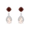 Thumbnail Image 1 of Pear-Shaped Morganite, Cushion-Cut Garnet and White Lab-Created Sapphire Drop Earrings in Sterling Silver