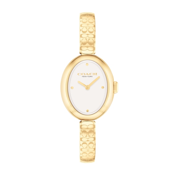 Ladies' Coach Sammy Gold-Tone IP Bangle Watch with Oval White Dial (Model: 14504528)