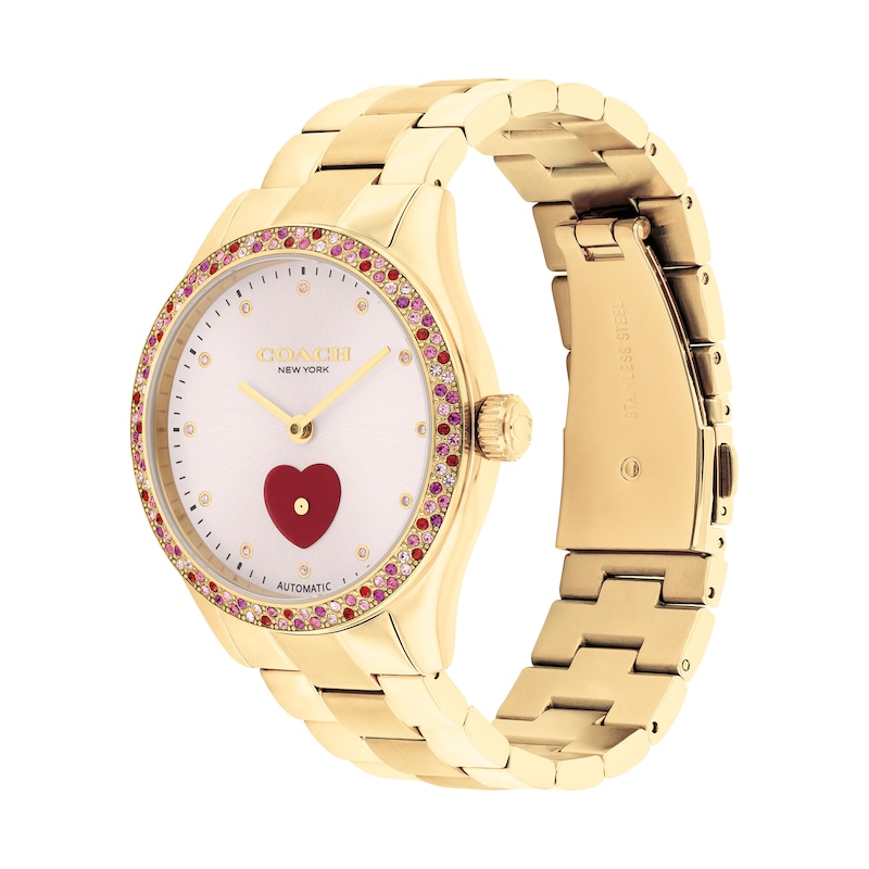 Main Image 2 of Ladies' Coach Brooks Multi-Color Crystal Gold-Tone IP Automatic Watch with Pink Dial (Model: 14504487)
