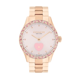 Ladies' Coach Brooks Multi-Color Crystal Rose-Tone IP Automatic Watch with Light Pink Dial (Model: 14504523)