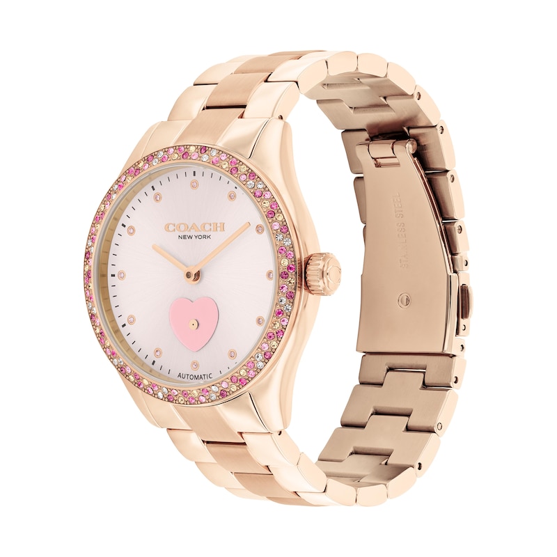 Main Image 2 of Ladies' Coach Brooks Multi-Color Crystal Rose-Tone IP Automatic Watch with Light Pink Dial (Model: 14504523)