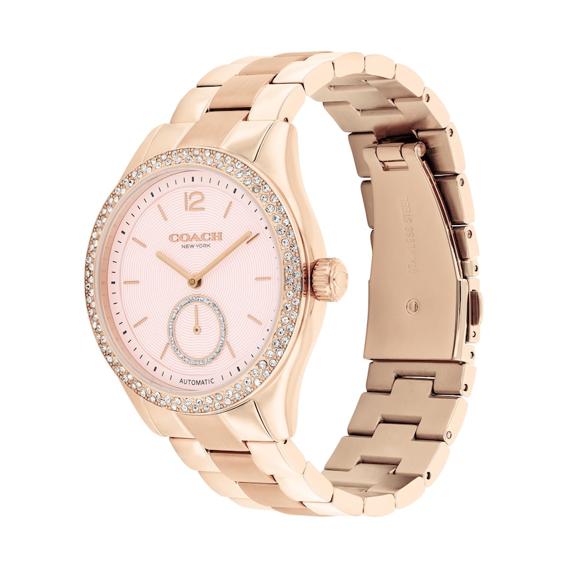 Main Image 2 of Ladies' Coach Brooks Crystal Accent Rose-Tone IP Automatic Watch with Pink Dial (Model: 14504488)