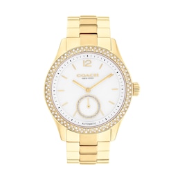Ladies' Coach Brooks Crystal Accent Gold-Tone IP Automatic Watch with Gold-Tone Dial (Model: 14504527)