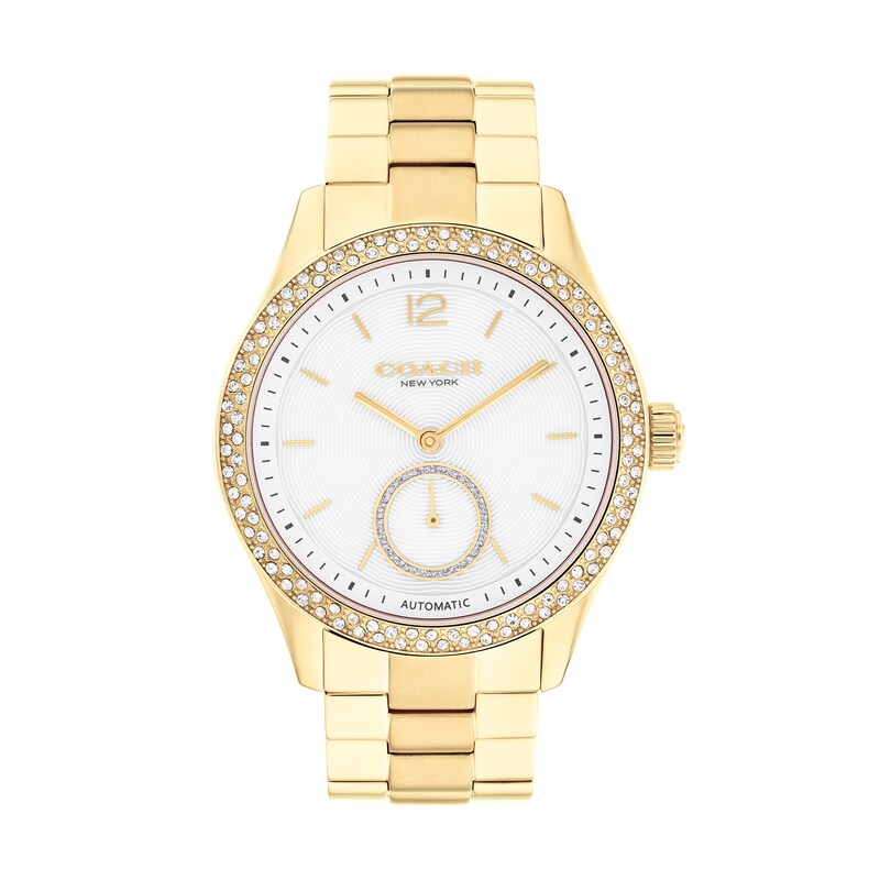Main Image 1 of Ladies' Coach Brooks Crystal Accent Gold-Tone IP Automatic Watch with Gold-Tone Dial (Model: 14504527)