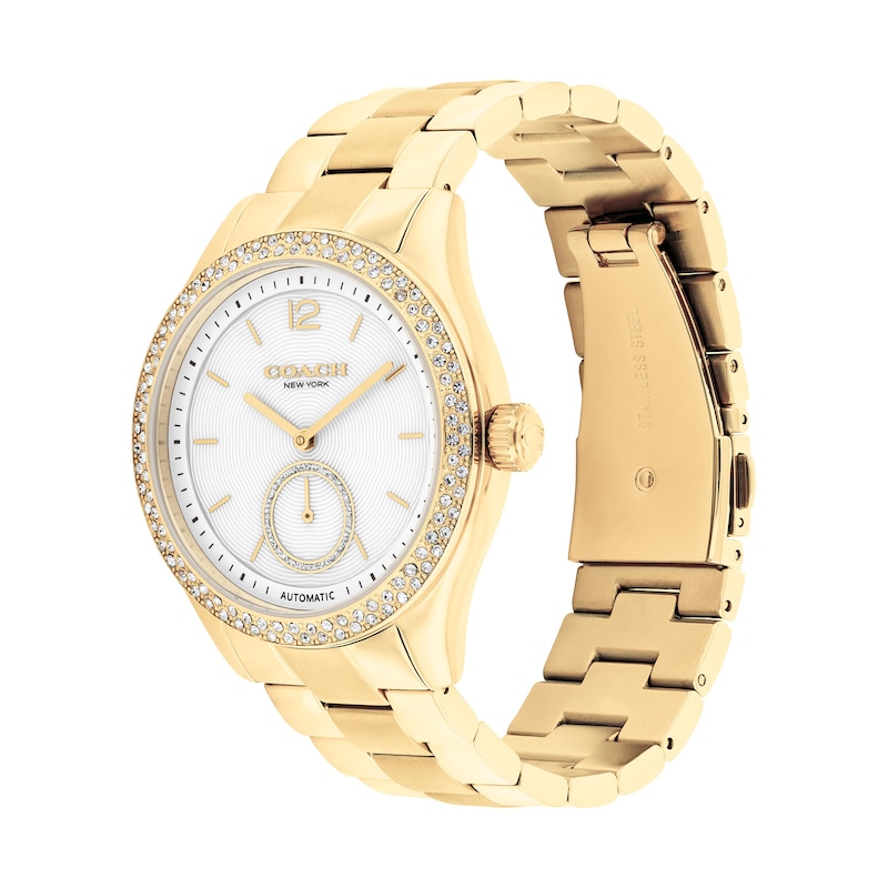 Main Image 2 of Ladies' Coach Brooks Crystal Accent Gold-Tone IP Automatic Watch with Gold-Tone Dial (Model: 14504527)