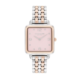 Ladies' Coach Cass Crystal Accent Two-Tone IP Watch with Square Pink Dial (Model: 14504497)