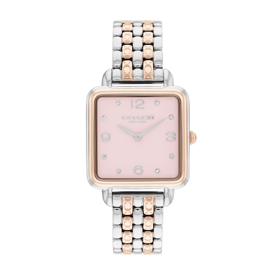 Ladies' Coach Cass Crystal Accent Two-Tone IP Watch with Square Pink Dial (Model: 14504497)