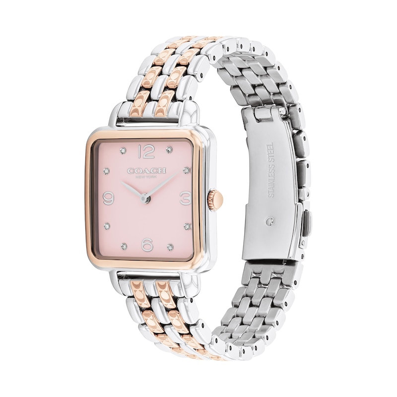 Main Image 2 of Ladies' Coach Cass Crystal Accent Two-Tone IP Watch with Square Pink Dial (Model: 14504497)