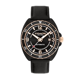 Men’s Coach Charter Black IP Leather Strap Automatic Watch with Black Dial (Model: 14602734)