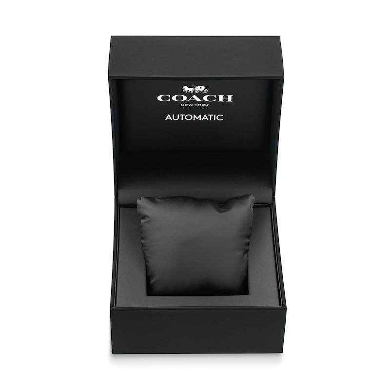 Main Image 4 of Men’s Coach Charter Black IP Leather Strap Automatic Watch with Black Dial (Model: 14602734)