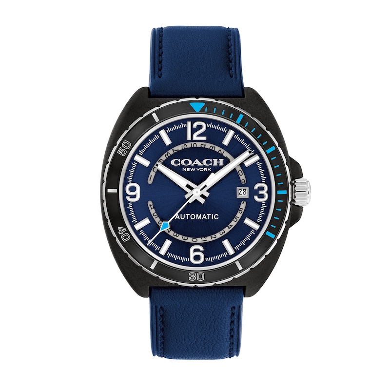 Main Image 1 of Men’s Coach Charter Black IP Blue Leather Strap Automatic Watch with Blue Dial (Model: 14602736)
