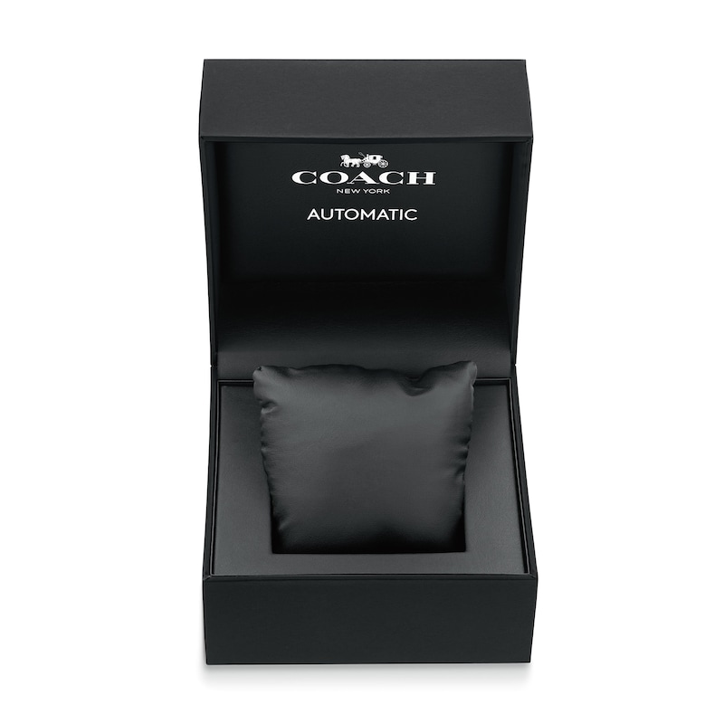 Main Image 4 of Men’s Coach Charter Black IP Blue Leather Strap Automatic Watch with Blue Dial (Model: 14602736)