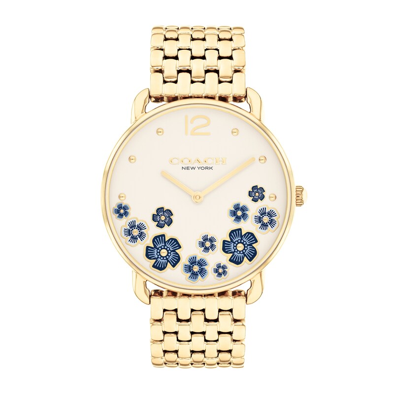 Main Image 1 of Ladies' Coach Elliot Gold-Tone IP Watch with Ivory Floral Dial (Model: 14504517)