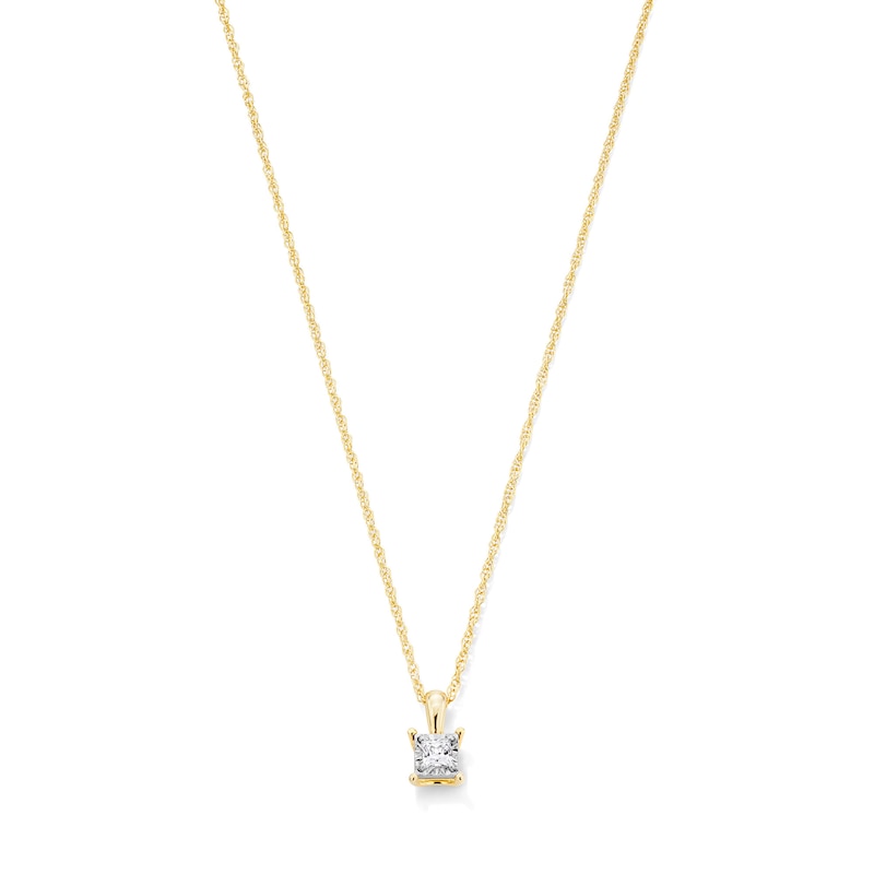 Main Image 1 of 1/10 CT. Princess-Cut Diamond Miracle Solitaire Pendant in Sterling Silver with 14K Gold Plate (J/I3)