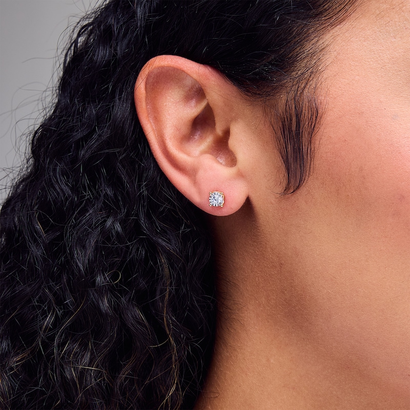 Main Image 2 of 1/4 CT. T.W. Diamond Miracle Solitaire Stud Earrings in Sterling Silver with 14K Gold Plate (J/I3)
