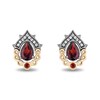 Thumbnail Image 1 of Enchanted Disney Villains Evil Queen Pear-Shaped Garnet and Diamond Crown Stud Earrings in Sterling Silver and 10K Gold