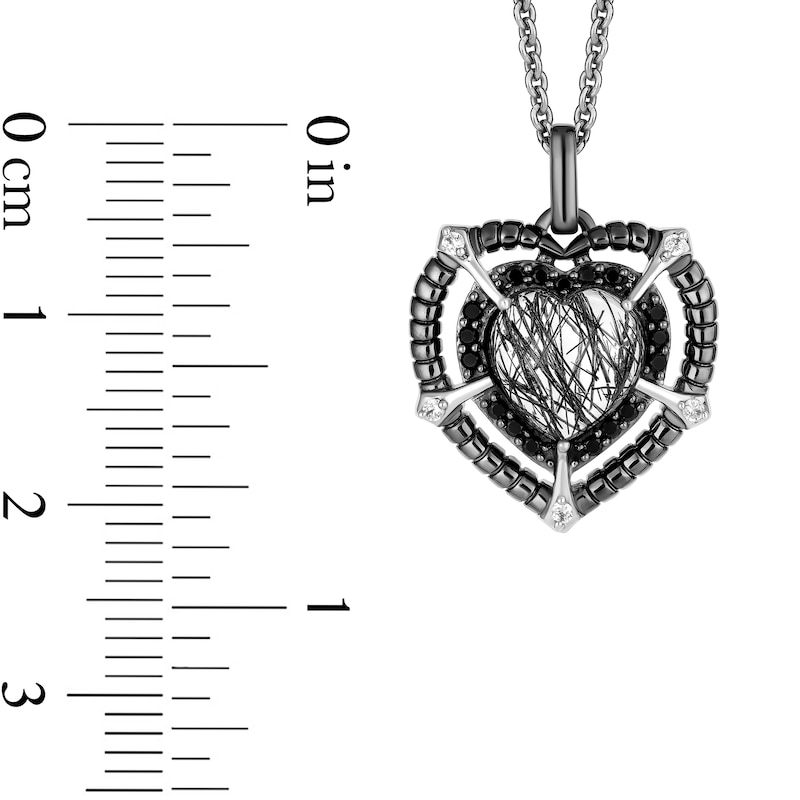 Main Image 3 of Enchanted Disney Villains Maleficent Heart-Shaped Black Quartz and 1/6 CT. T.W. Diamond Pendant in Sterling Silver