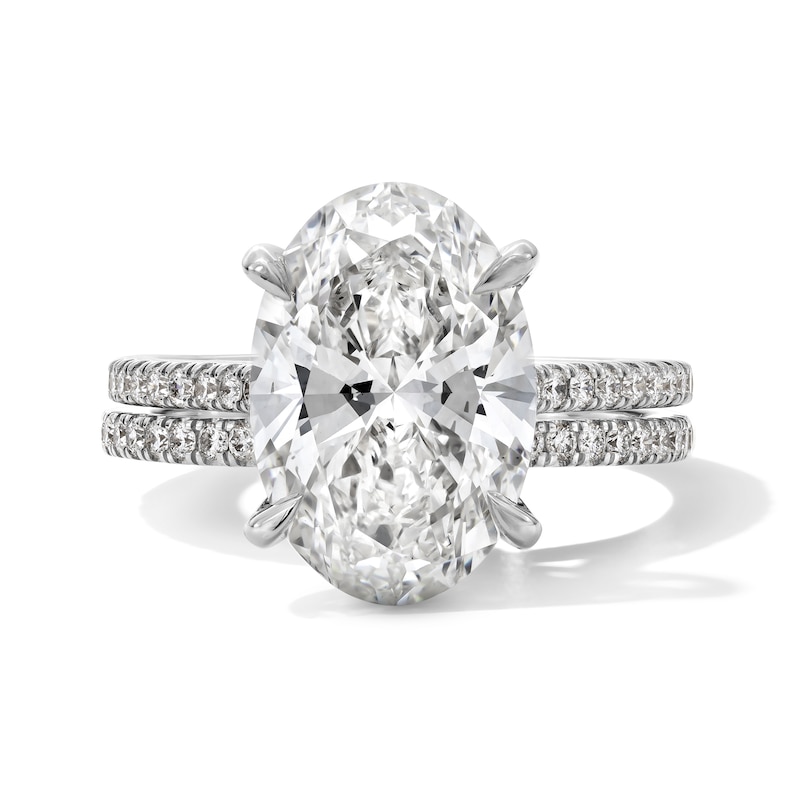 Main Image 1 of 5-5/8 CT. T.W. Oval Certified Lab-Grown Diamond Bridal Set in 14K White Gold (F/VS2)