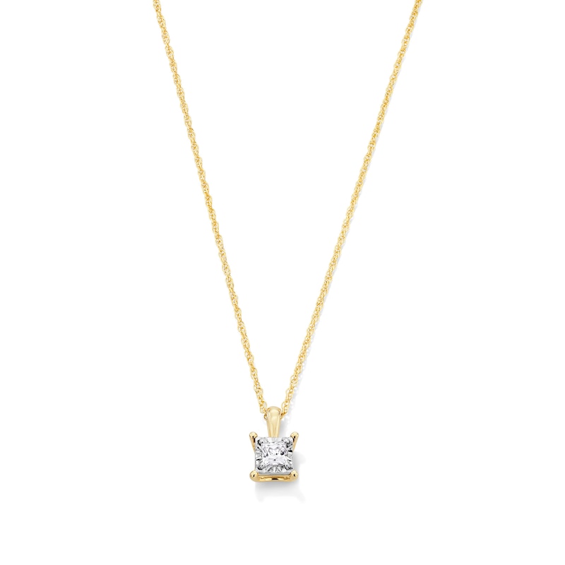 Main Image 1 of 1/4 CT. Princess-Cut Diamond Miracle Solitaire Pendant in Sterling Silver with 14K Gold Plate (J/I3)