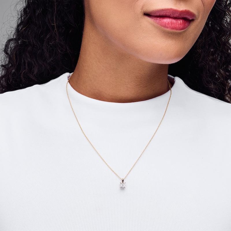 Main Image 2 of 1/4 CT. Princess-Cut Diamond Miracle Solitaire Pendant in Sterling Silver with 14K Gold Plate (J/I3)