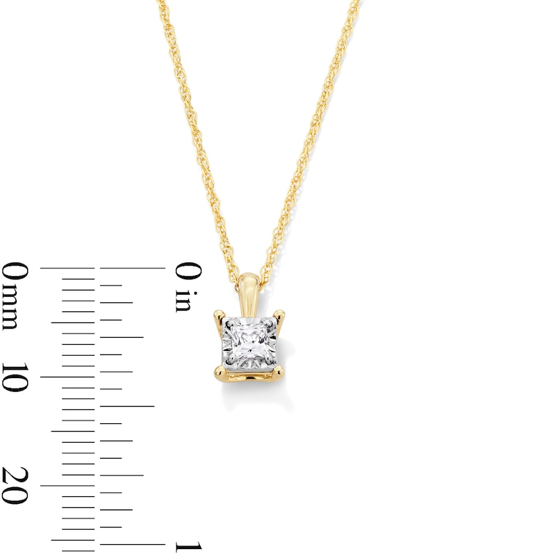 Main Image 3 of 1/4 CT. Princess-Cut Diamond Miracle Solitaire Pendant in Sterling Silver with 14K Gold Plate (J/I3)