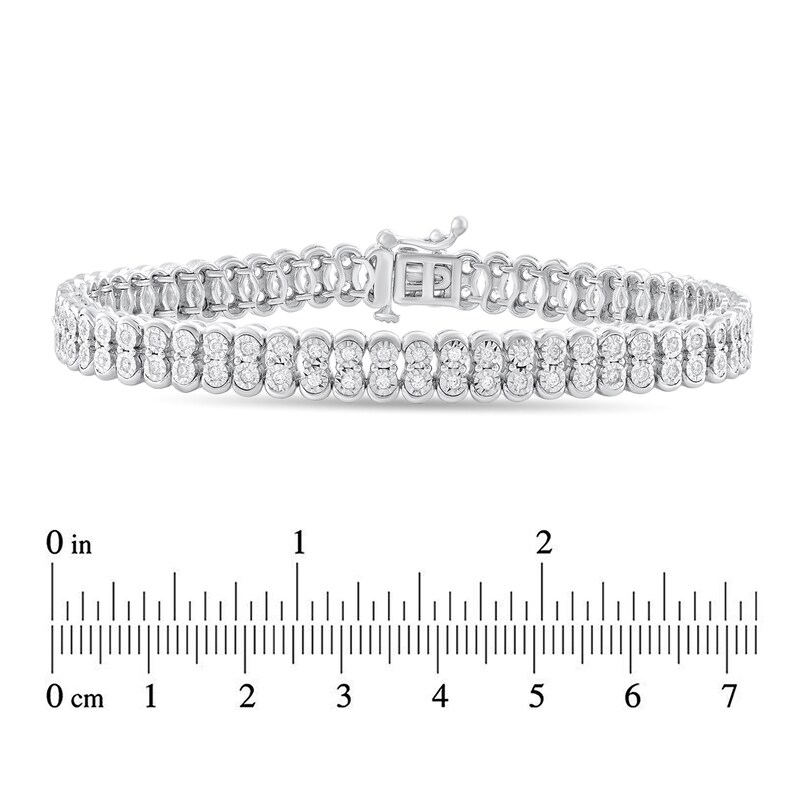 Main Image 2 of 7/8 CT. T.W. Diamond Double Row Tennis Bracelet in Sterling Silver