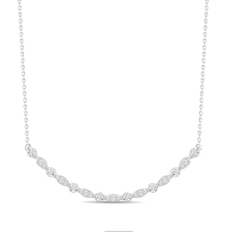 1/5 CT. T.W. Diamond Alternating Station Necklace in Sterling Silver - 17"