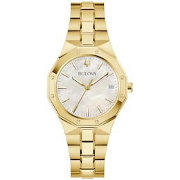 Ladies' Bulova Classic Prestige Gold-Tone IP Watch with Mother-of-Pearl Dial (Model: 97M119)