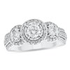 Thumbnail Image 1 of 7/8 CT. T.W. Diamond Three Stone Frame Triple Row Shank Engagement Ring in 14K White Gold