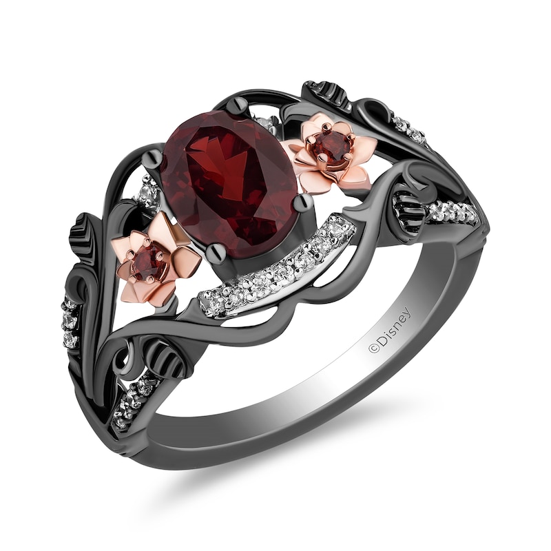 Main Image 1 of Collector's Edition Enchanted Disney Snow White Live Action Garnet and Diamond Ring in Sterling Silver and Rose Gold