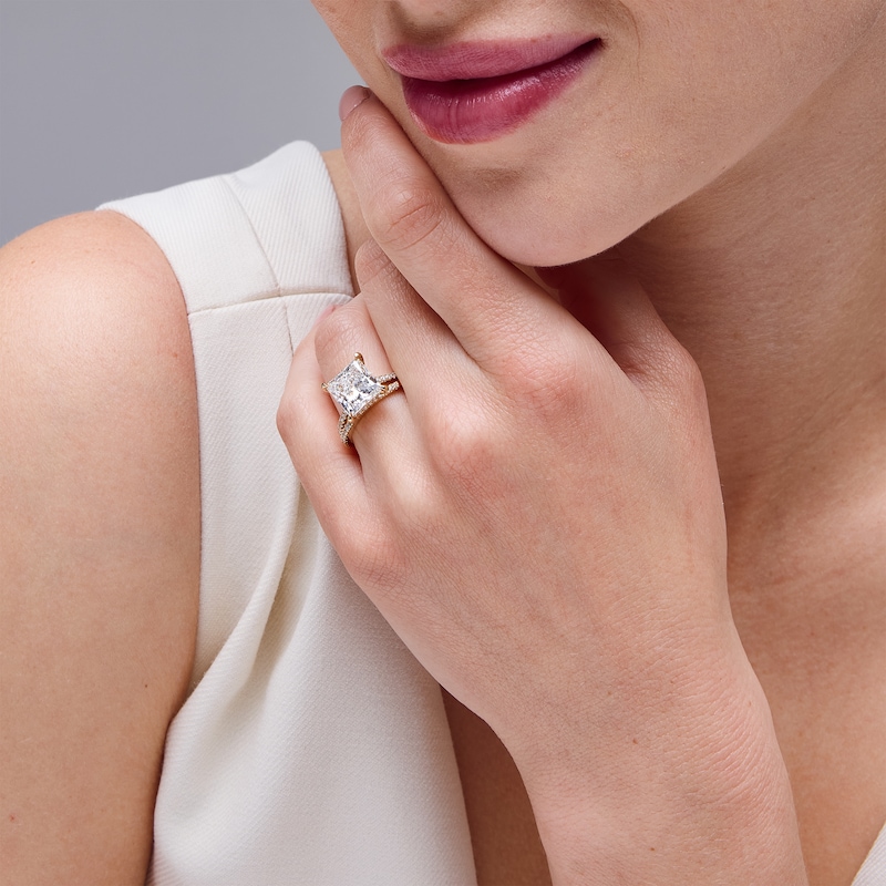 Main Image 2 of 5-5/8 CT. T.W. Princess-Cut Certified Lab-Grown Diamond Bridal Set in 14K Gold (F/VS2)