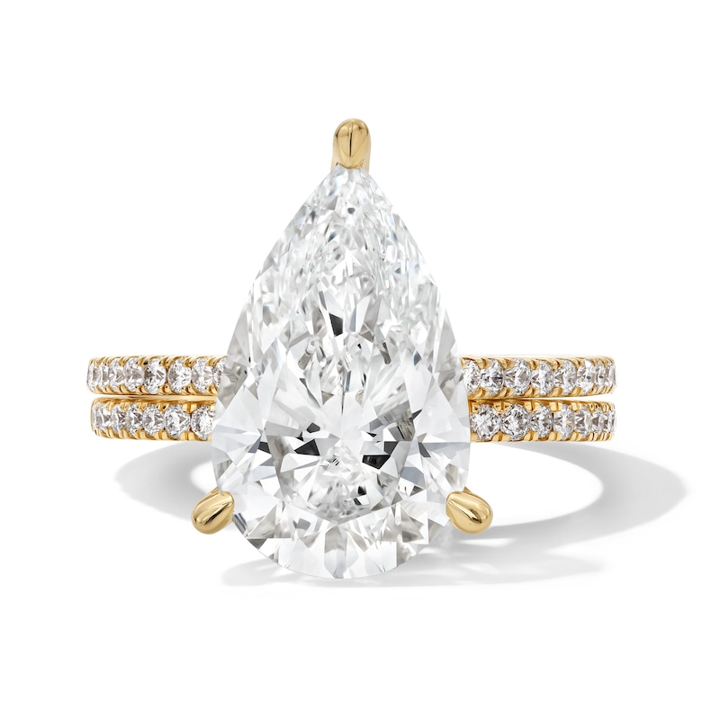 Main Image 1 of 5-5/8 CT. T.W. Pear-Shaped Certified Lab-Grown Diamond Bridal Set in 14K Gold (F/VS2)