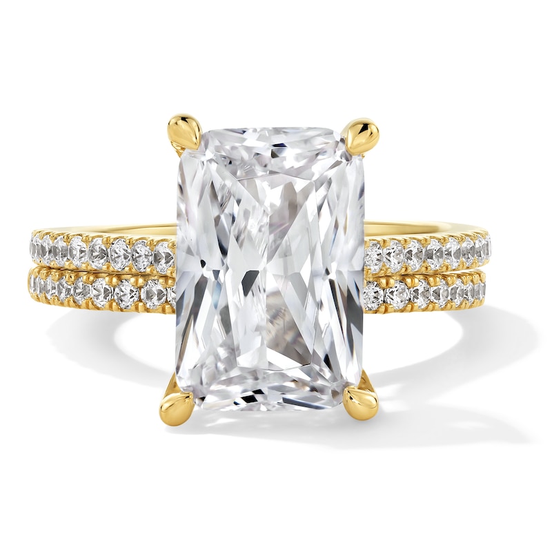 Main Image 1 of 5-5/8 CT. T.W. Emerald-Cut Certified Lab-Grown Diamond Bridal Set in 14K Gold (F/VS2)