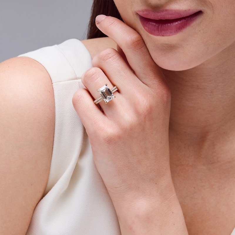 Main Image 2 of 5-5/8 CT. T.W. Emerald-Cut Certified Lab-Grown Diamond Bridal Set in 14K Gold (F/VS2)