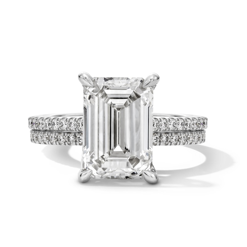 Main Image 1 of 5-5/8 CT. T.W. Emerald-Cut Certified Lab-Grown Diamond Bridal Set in 14K White Gold (F/VS2)
