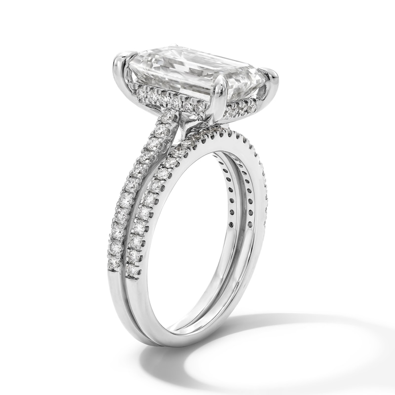 Main Image 3 of 5-5/8 CT. T.W. Emerald-Cut Certified Lab-Grown Diamond Bridal Set in 14K White Gold (F/VS2)